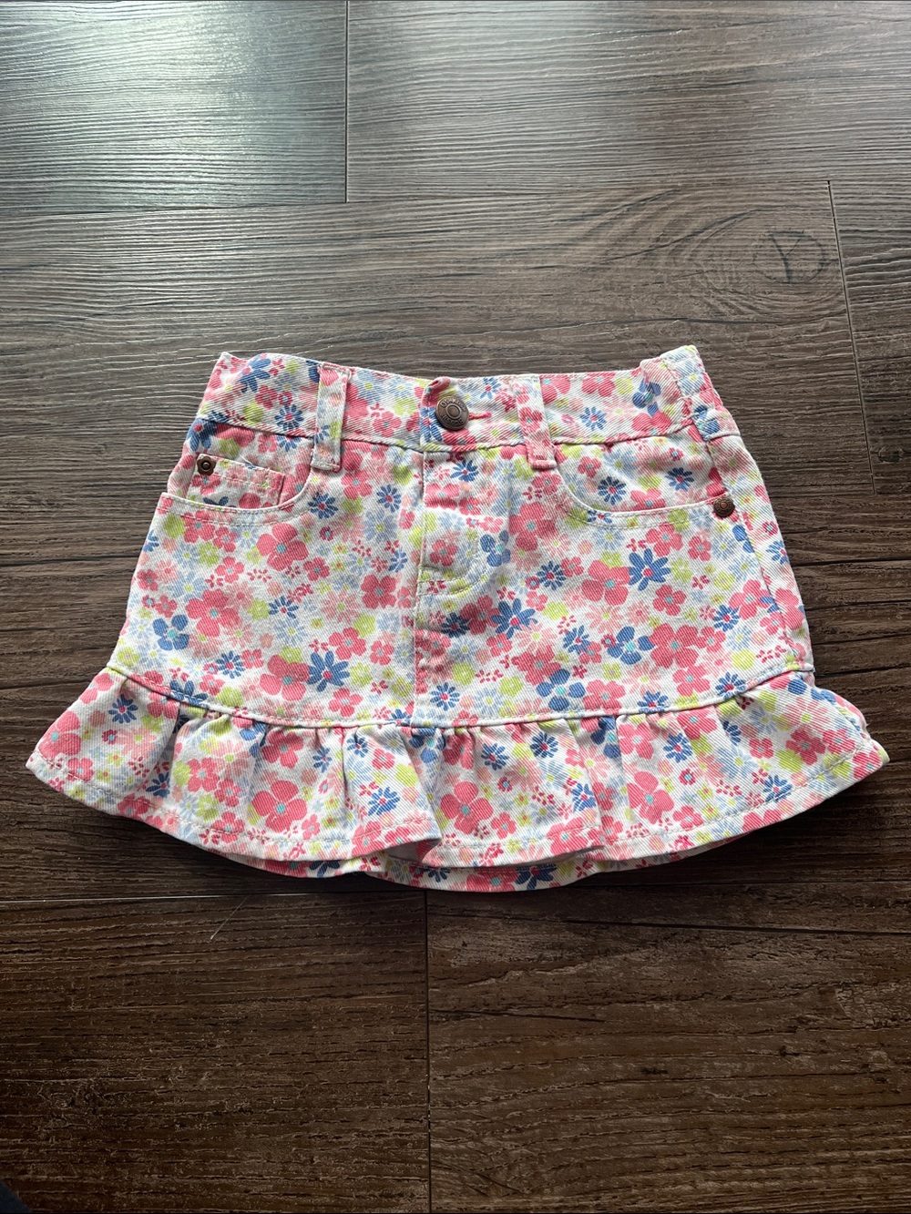 Oshkosh Floral Ruffle Denim Skirt Size 3T